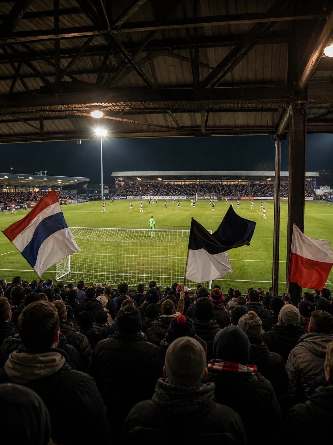 Fullsatt arena med läktare och match i Championship